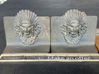 2 Antique Native American Indian Chief Head Bronzed Cast Iron Bookends Set Pair