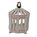 Vintage Italian Ceramic Bird Cage Figurine Pink White D  cor  missing Door  7 5 