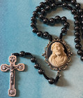Gun Metal Beaded Rosary W  Sts  Matthew Mark Luke   John Crucifix   Jesus Cameo