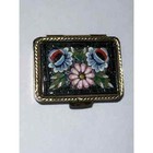 Vintage Italian Micro Mosaic Floral gold Hinged Pill Snuff Trinket Box