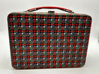 Vintage American Thermos Bottle Co Plaid Green Metal Lunch Box Red Handle Usa