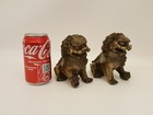 Vintage 30s 40s Bronze Pair Of Fu Foo Dogs Lions Guardians 5  Tall