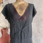 Antique 1920s Black Silk Dress  Sawtooth Detail Full Length Bow Everyday Vintage