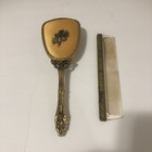Vintage Antique Gold 2 Piece Dresser Vanity Brush   Comb Old Used