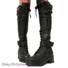 Fashion Womens Biker Motorcycle Knee High Boots Outdoor Buckle Strap Punk Shoes