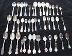 Lot Of 44   Vintage Old Souvenir Spoons Silver Tone Silver Plate Pewter Enamel