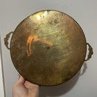 Vtg Solid Brass Round Reticulated Cut Outs Floral Handles Serving Tray 11    Mcm