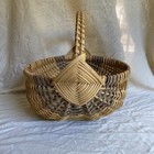 Vintage Wicker Buttocks Farmhouse Egg Gathering Basket Hand Woven Primitive