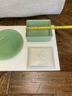 Anchor Hocking Jadeite Green Vanity Dresser Box Jewelry Trinket White Rose Rare