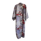Vintage Japanese Cotton Kimono Robe Lavender Purple Floral Long Yukata Japan