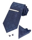 Silk Necktie And Pocket Square Cufflink Tie Clip Set Check Plaid Gift For Men   