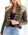 Free People Sz S Lauren Band Jacket Military Embroidered Gold Open Front