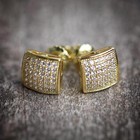 Men s Gold Plated 925 Sterling Silver Hip Hop Cz Stud Earrings
