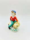 Vintage Brunette Pixie Fairy Elf Riding Beetle Bug Figurine Japan 1950   s Kitschy