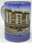 Antique Multnomah Hotei Blue Milk Glass Souvenir Mug Portland Oregon Elks 1912