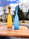 Vintage Empoli Cased Glass Decanter With Stopper 13 5  Made In Italy set Of 2