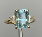 3 Ct Antique Blue Aquamarine   Lab Created Diamond Ring 14k Yellow Gold Finish