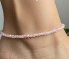 Rose Quartz Pink Gemstone Beaded Anklet Healing Women Energy Summer Gift