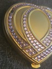 Vintage Estee Lauder Lucidity Hearts Desire Powder Compact Gold Rhinestones Pink