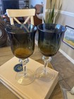 Two Vintage Mid Century Denby Aurora Ombre Blue Amber Wine Glasses Pair 7    Tall 