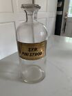 Antique Apothecary Pharmacy Glass Bottle With Label Under Glass With Stopper