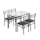 5 Piece Dining Set Glass Top Table And 4 Chair Kitchen Breakfast Furniture Black