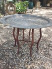 Huge Mid Century Vintage 30  Asian Brass Tray Coffee Table W folding Wood Stand