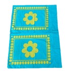 Vtg Cannon Royal Family Blue   Green Mod Flower Power Standard Pillowcases Set