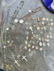 Lot Rosary Religious Catholic Medal Pin Crucifix Relic Antique Vintage Fob Icon