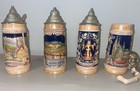 Vintage 1960 s Era German Beer Stein W lids Set Of 4  one Has Handle Broken Off 