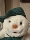 Vintage Eden Toys Sitting The Snowman White Plush Green Hat Scarf Stuffed Toy 8   