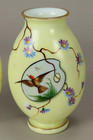   Lovely Pair Of 1880 s Victorian Bristol Glass Vases  Yellow Ground With Birds
