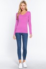 Women s Round Neck Long Sleeve T Shirt Basic Stretch Cotton Top Us Slim Fit