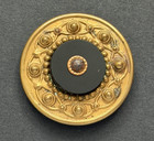 Antique Vintage Black Glass On Brass Button - 1-1 16   c11 