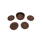 Set Of 4 Vintage Mcm Wicker Wooden Coasters W  Holder Brown