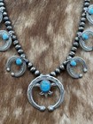 Navajo Handmade Sterling Silver Kingman Turquoise Squash Blossom Set By Kevin B 