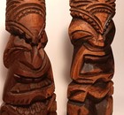 2  10  Tiki Statue Vtg Hawaiian Big Island Koa Wood Carving Pacific Tropical Bar