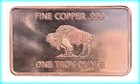 1 Troy Oz Copper Bar   American Buffalo Design    999 Fine Pure Copper