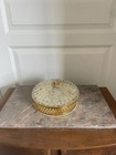 Vintage Ceiling Light Fixture Half Globe Basket Pendant Glass Brass Gold