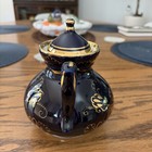 Vintage Porcelain Teapot Gzhel Cobalt Blue Floral Gold Plated Hand Painted