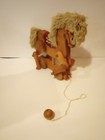 Vintage Large Solid Wood Horse Pull Toy Wheels   Moving Legs Handcrafted   Paint