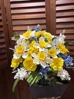 Cemetery Flower Spring Grave Artificial Floral Arrangement Yellow Blue Memorial