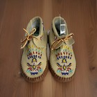 Vtg Taos Buckskin Leather Native American Moccasins Beaded Kachina Sz 8