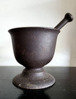 Antique Cast Iron Mortar   Pestle  6   3 4  High  10 8 Pounds