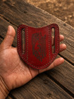 Brown Leather Engraved Pancake Folding Blade Knife Belt Sheath Folding Tool Case