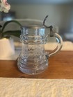 German Beer Stein With Etched Glass And Pewter Lid  Vintage