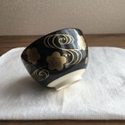 Japanese Kyo Ware Black Tea Bowl Juraku Gold Floral Design-cw1320