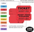 Red Raffle Tickets 2  X 2   Double Roll  1000 Pairs roll Consecutively Numbered