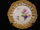 Elegant Pair Of 19th C Antique Meissen Gilt Bronze Hand Painted Botanical Plates