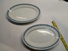 2 Vtg Liberty Vitrified China 10 5  Oval Platters Mcnicol Blue Geometric Band